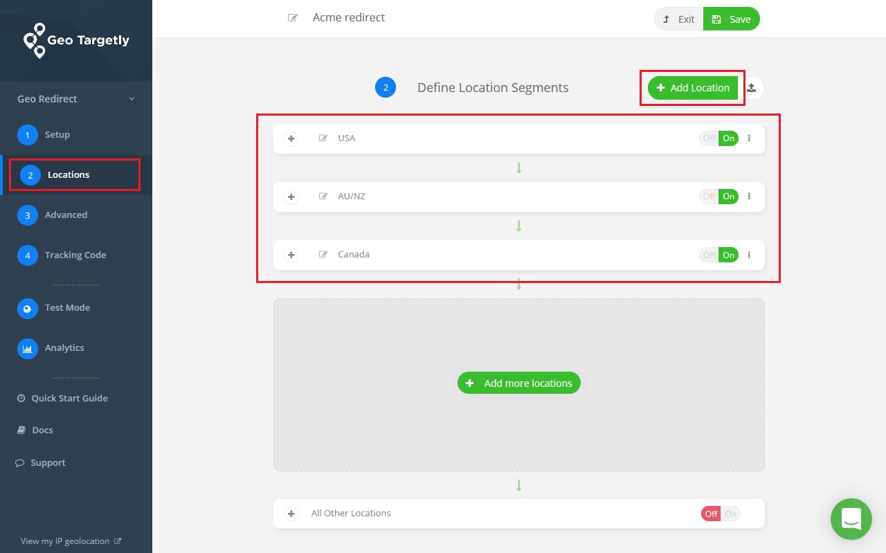 geo targetly interface